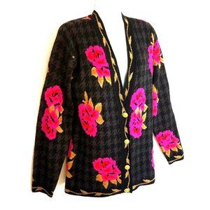 Dana Buchman Houndstooth Floral Long Wool Sweater